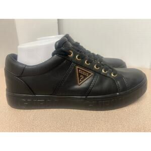 NWT Guess Active 4G Logo Sneakers woman’s size 8.5 BLACK w/ Gold Shoe comfort